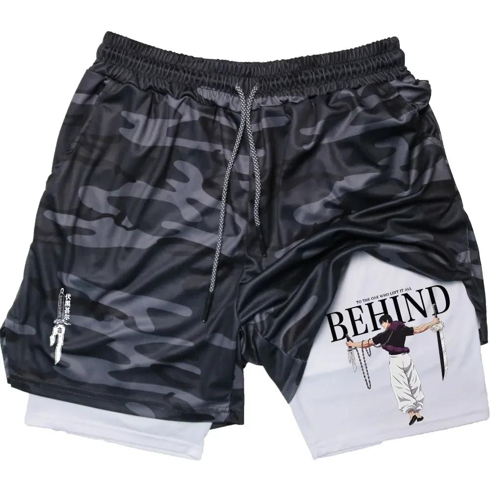 Short de fitness double couche pour homme, short de performance Anime, imprimé Toji, short Dean M, e