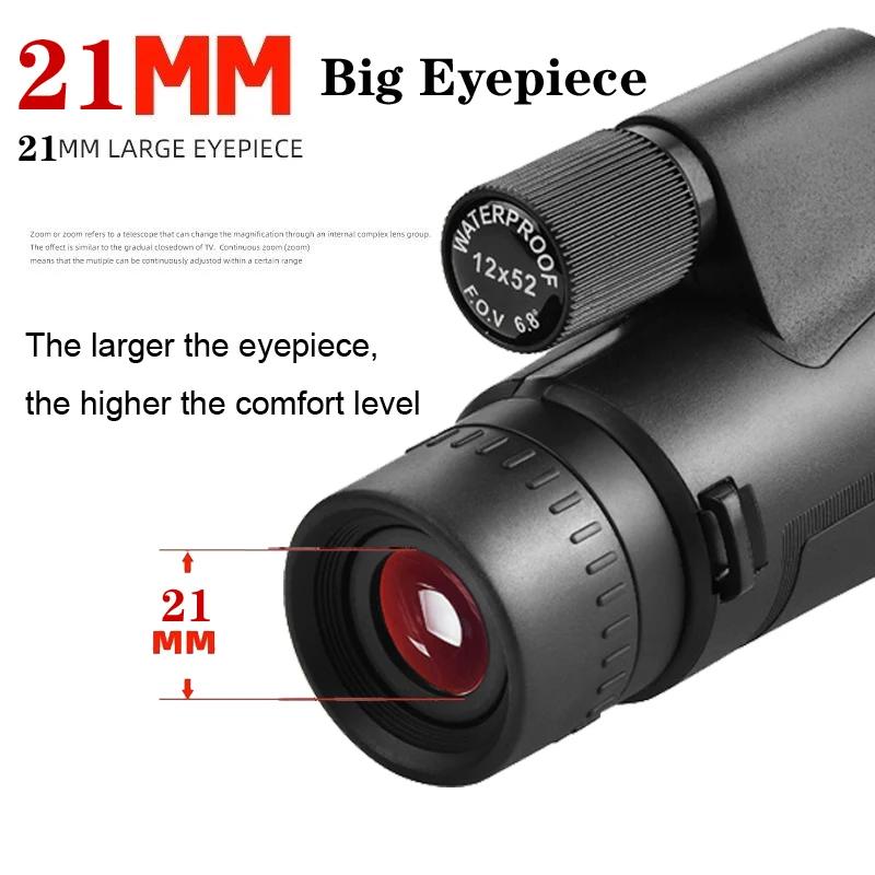Télescope monoculaire ED puissant à large angle 12x52, monocle BAK4 à très faible dispersion, antibu