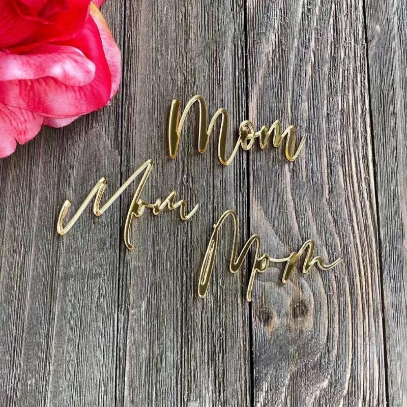Décoration de gâteau d'anniversaire joyeux fête des mères, design Simple doré en acrylique, décorati
