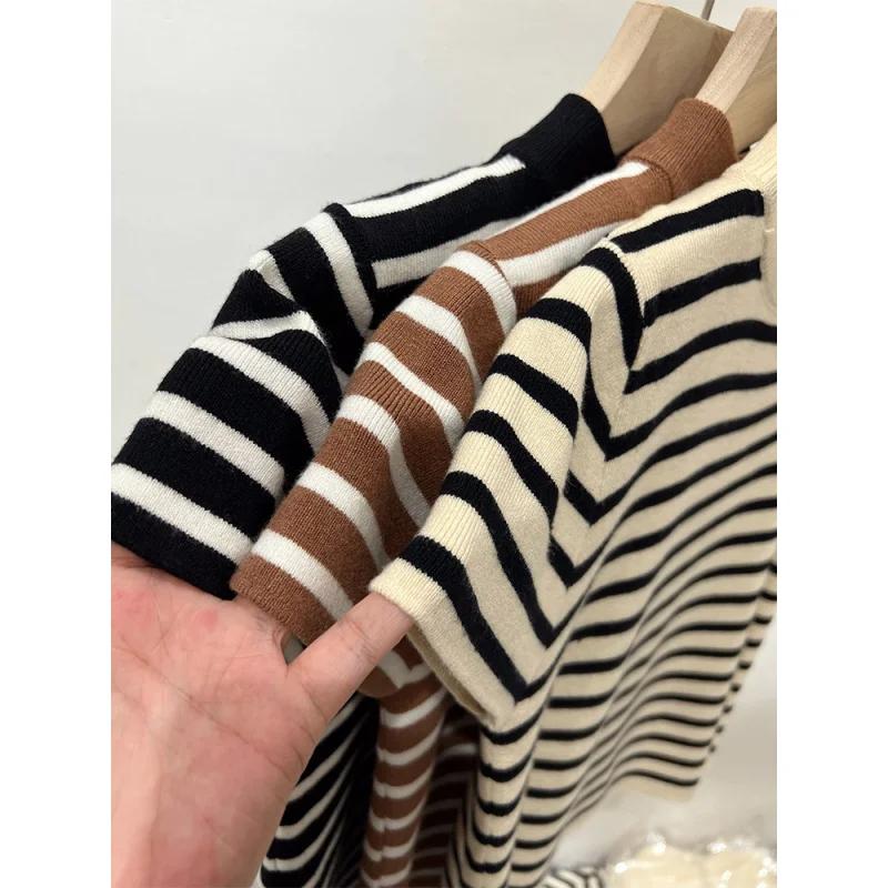 Pull à demi-col roulé rayé pour femme, haut ajusté, chemise à manches courtes, début du printemps et