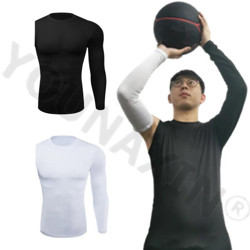 T-shirt de sport à manches longues pour hommes, couche de Base de basket-ball, serré, Fitness, haut