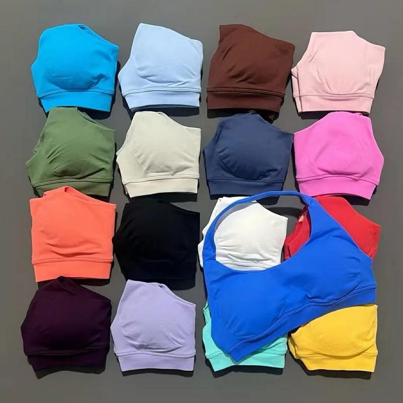 Soutien-gorge de sport sans couture pour femmes, col licou, vêtements de Yoga, bonnets amovibles, vê