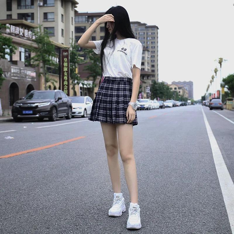 Jupe plissée Harajuku 0 pour femmes, Style Preppy, à carreaux, Mini uniformes scolaires japonais mig