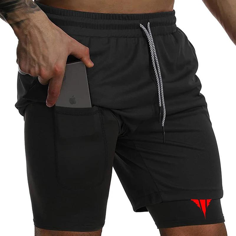 Short de Fitness Double couche pour hommes, Compression extensible, respirant, séchage rapide, exerc