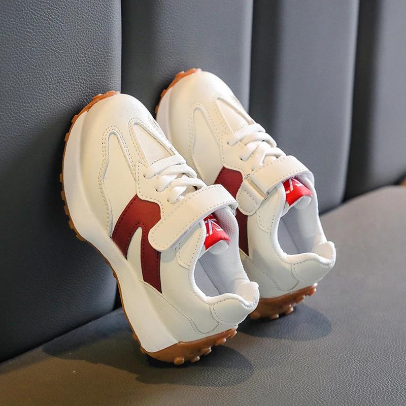 Chaussures de tennis plates en cuir PU pour enfants, baskets pour tout-petits, chaussures respirante