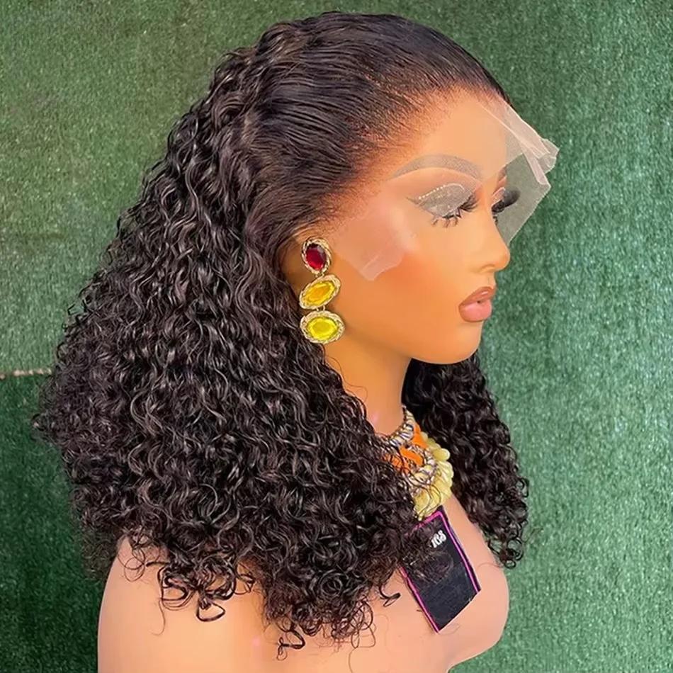 Perruques Courtes Brésiliennes Bob 100% Cheveux Humains, Lace Frontal 13x4, Cheveux Humains Ondulés
