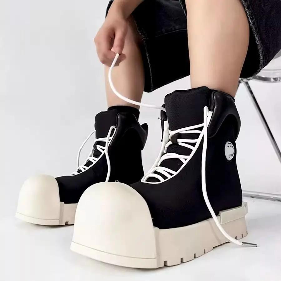 Niche Couple pain à la mode grande tête haut hommes et femmes plate-forme rehaussant bottes américai