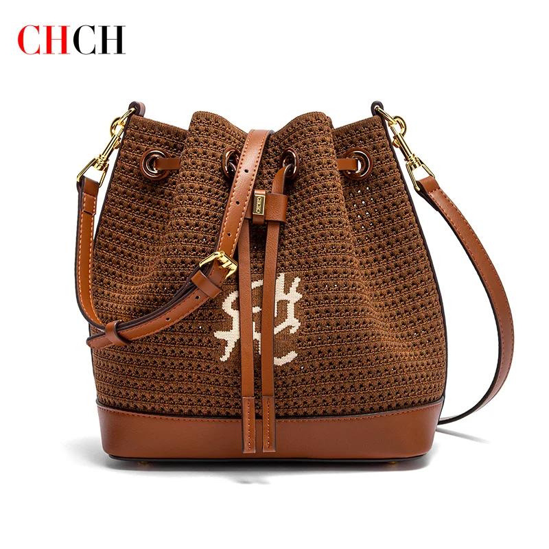 CHCH sac seau femme printemps nouveau tissu épissage conception sac à main Style vacances sac à band
