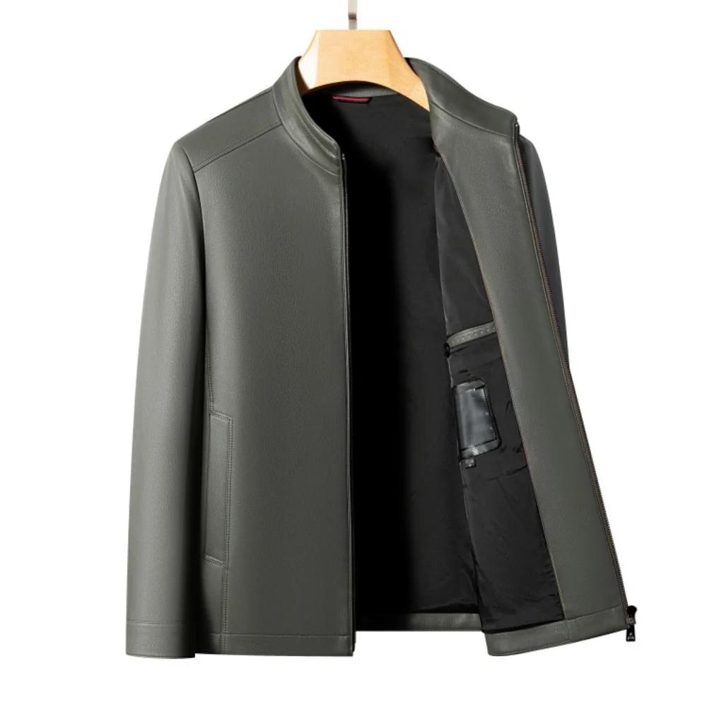 Nouvelles vestes en cuir décontractées printemps et automne 2025, vestes en cuir à col montant pour