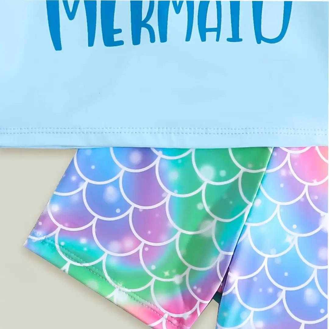 Maillot de bain 2 pièces pour filles, ensemble échelle de sirène, manches longues, Mini imprimé sirè