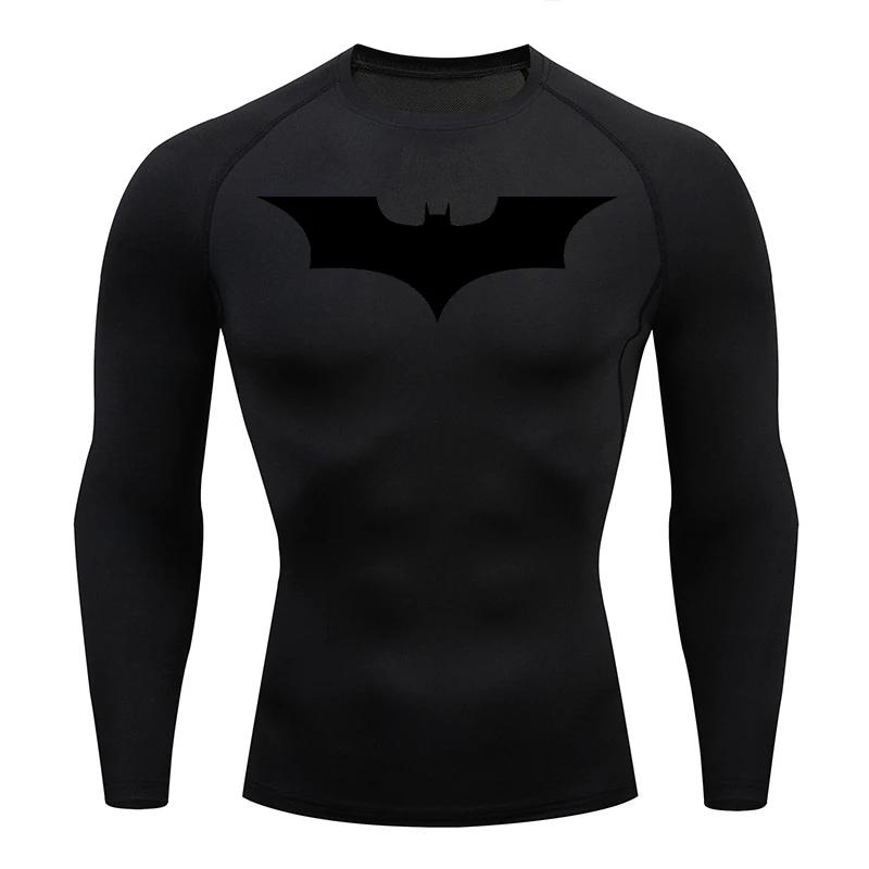 Chemise compression manches longues imprimée chauve-souris homme entraînement gym course rapide