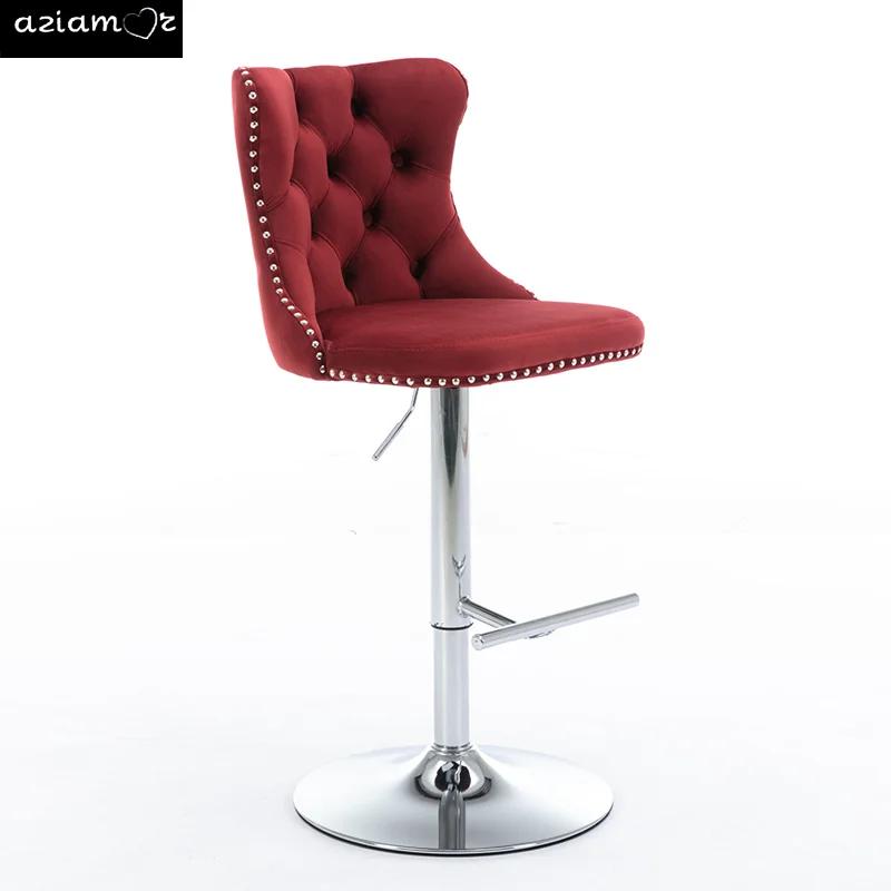 Tabourets de bar à base chromée avec dos, siège réglable, tabouret de bar à percussion en velours, c