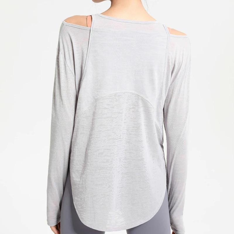 Aadt False-Sweat-shirt de yoga à manches longues pour femme, haut à séchage rapide, chemise d'entraî