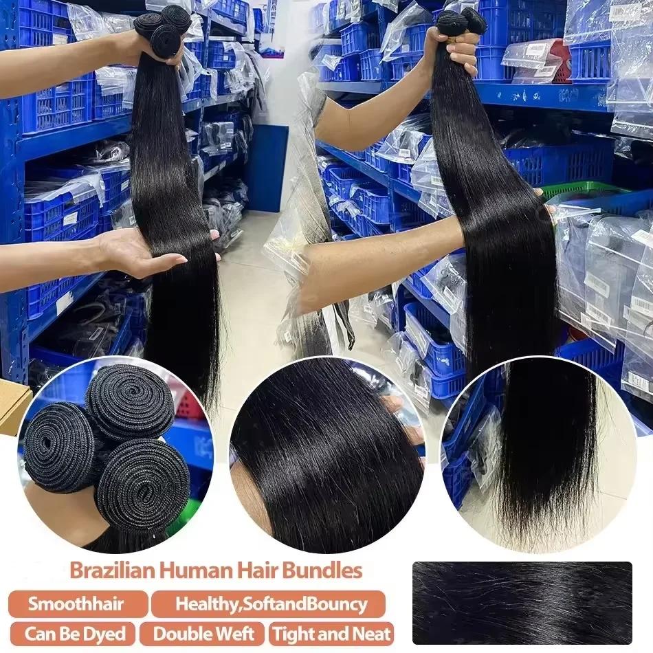 Extensions de cheveux humains brésiliens vierges non traités, lisses comme des baguettes, 28 28 30 p