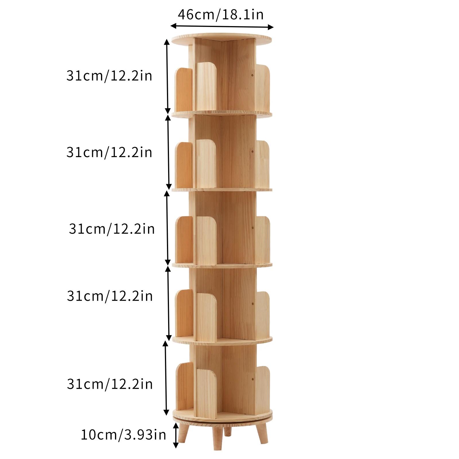 Étagère de Rangement Autoportante à 5 Niveaux, Bibliothèque Rotative à 360 °, T1