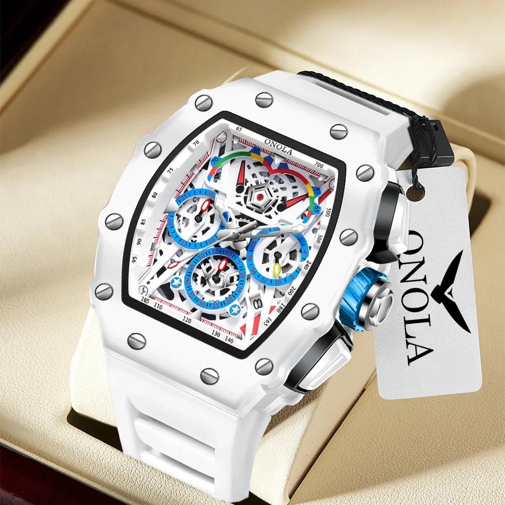 Montre de luxe pour hommes ONOLA mode décontracté multifonctionnel bande de Silicone étanche montre