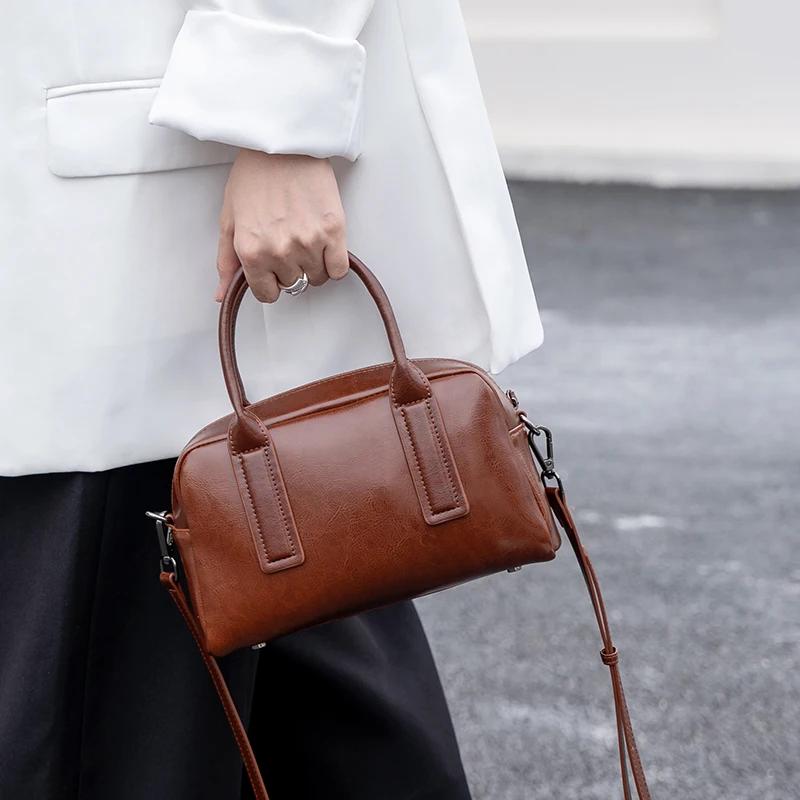 Sacs à bandoulière en cuir véritable de haute qualité pour femmes, sac à bandoulière en cuir ciré, s