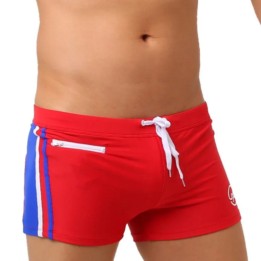 Maillot de bain sexy pour hommes avec poche zippée - Boxer à séchage rapide pour la plage et la natation