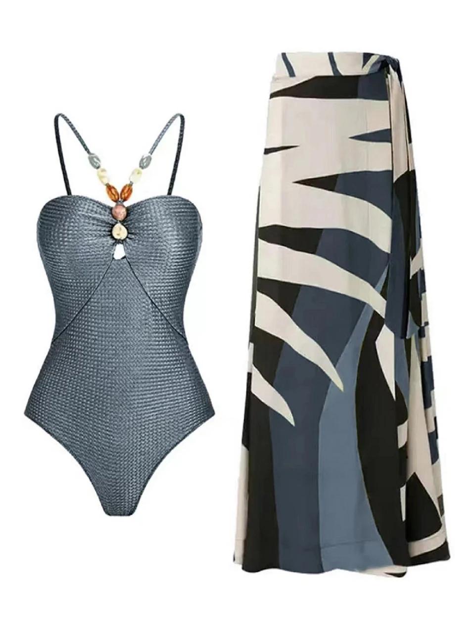Deux pièces Bikinis maillot de plage 2024 femmes Sexy cordon body avec jupe longue été femme bain na