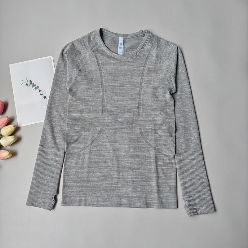 Chemise de Yoga sans couture pour femmes, hauts de sport, col rond, coupe cintrée, manches longues,