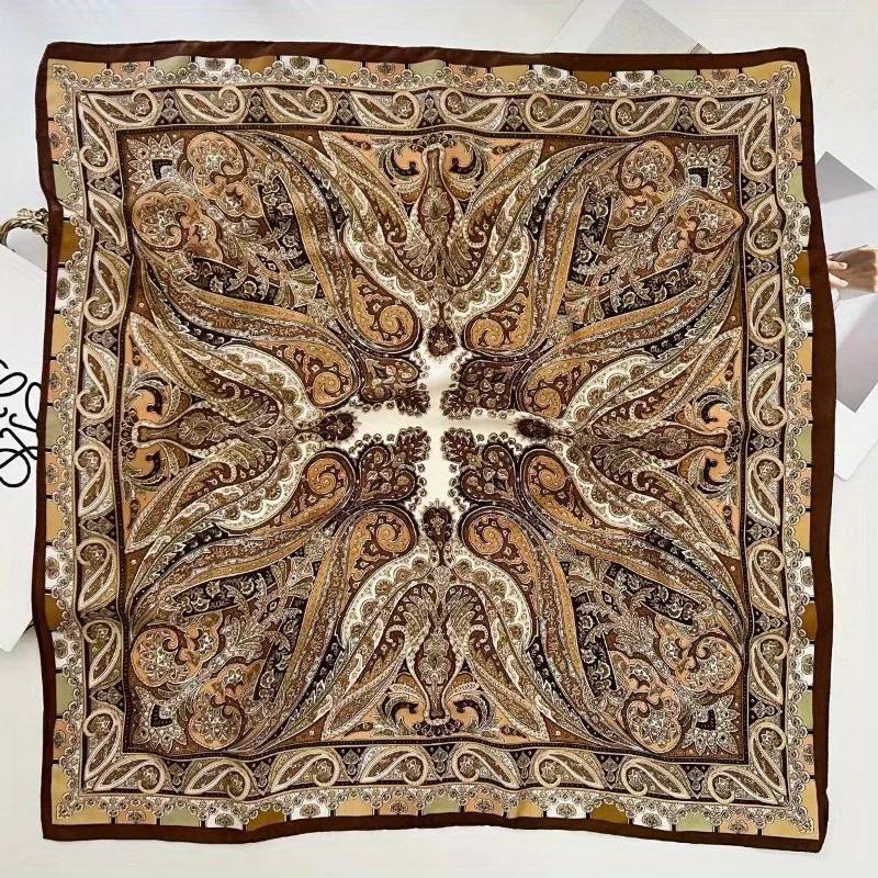 Nouveau Paisley pied-de-poule imprimé carré écharpe couleur café mince lisse cou écharpe Style Vinta