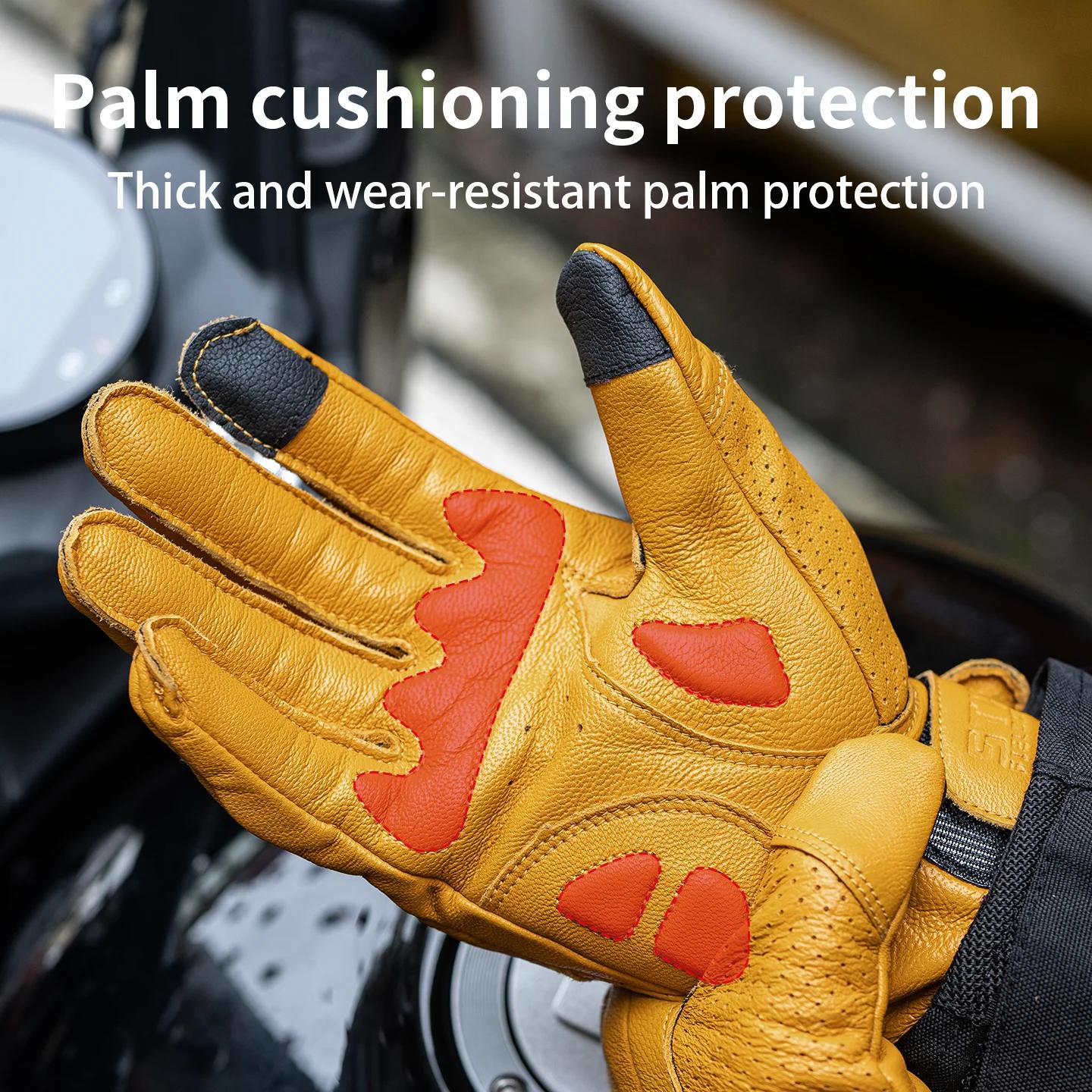 SFK – gants de moto rétro en cuir de chèvre véritable, doigt complet, Protection des articulations r