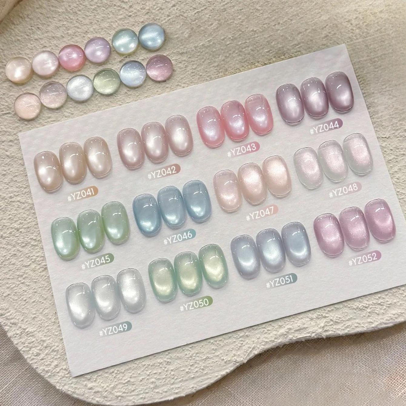 1/12PCS 12ML 2026 Vernis à ongles gel œil de chat aux fruits - Perles de verre bleues/violettes/vert