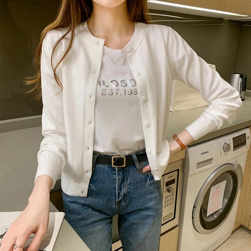Cardigan en tricot pour femme AOSSVIAO, collection Printemps 2026, col rond, décontracté, couleur un