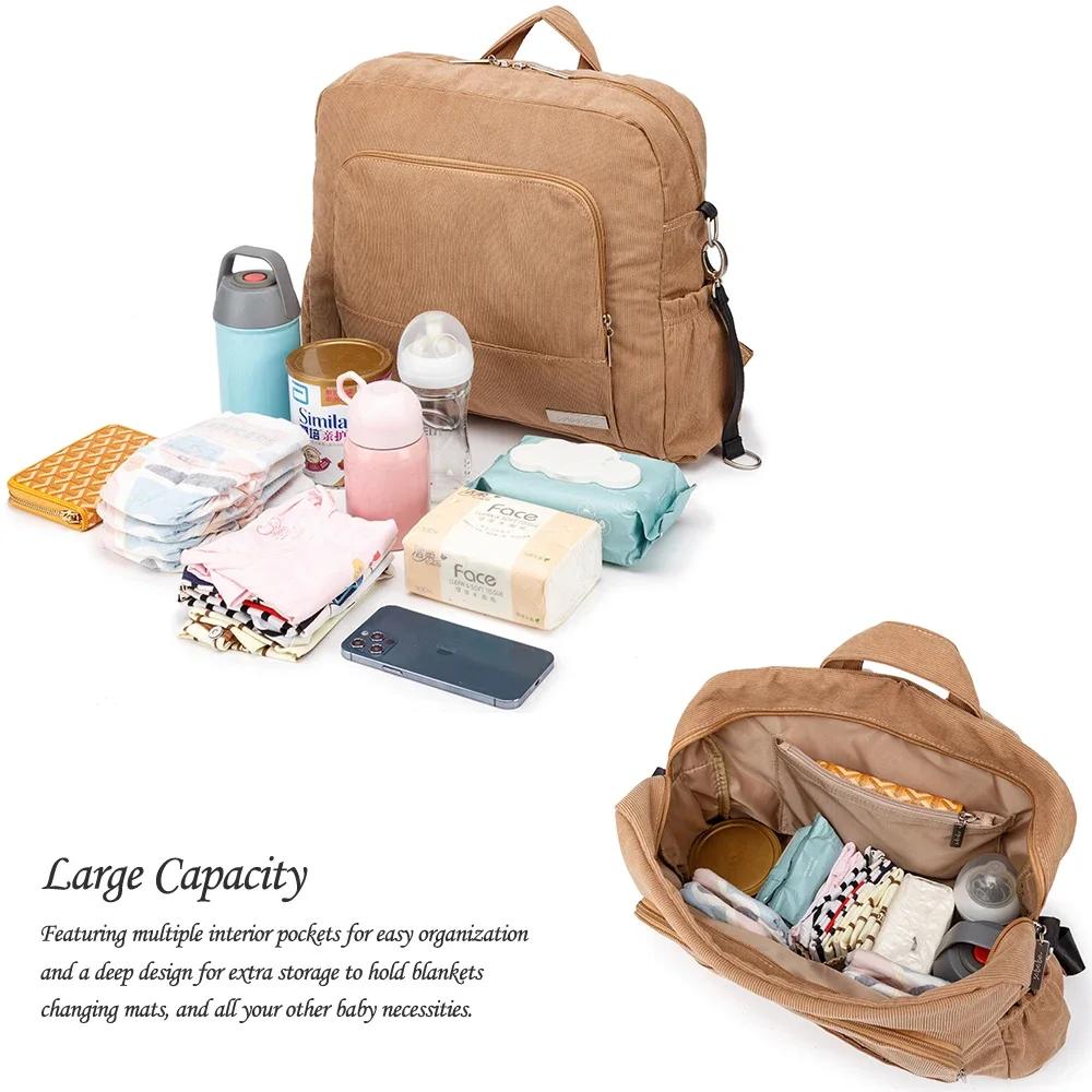 Soboba-Sac à dos à langer de grande capacité pour la colonne vertébrale, avec tissu en velours côtel