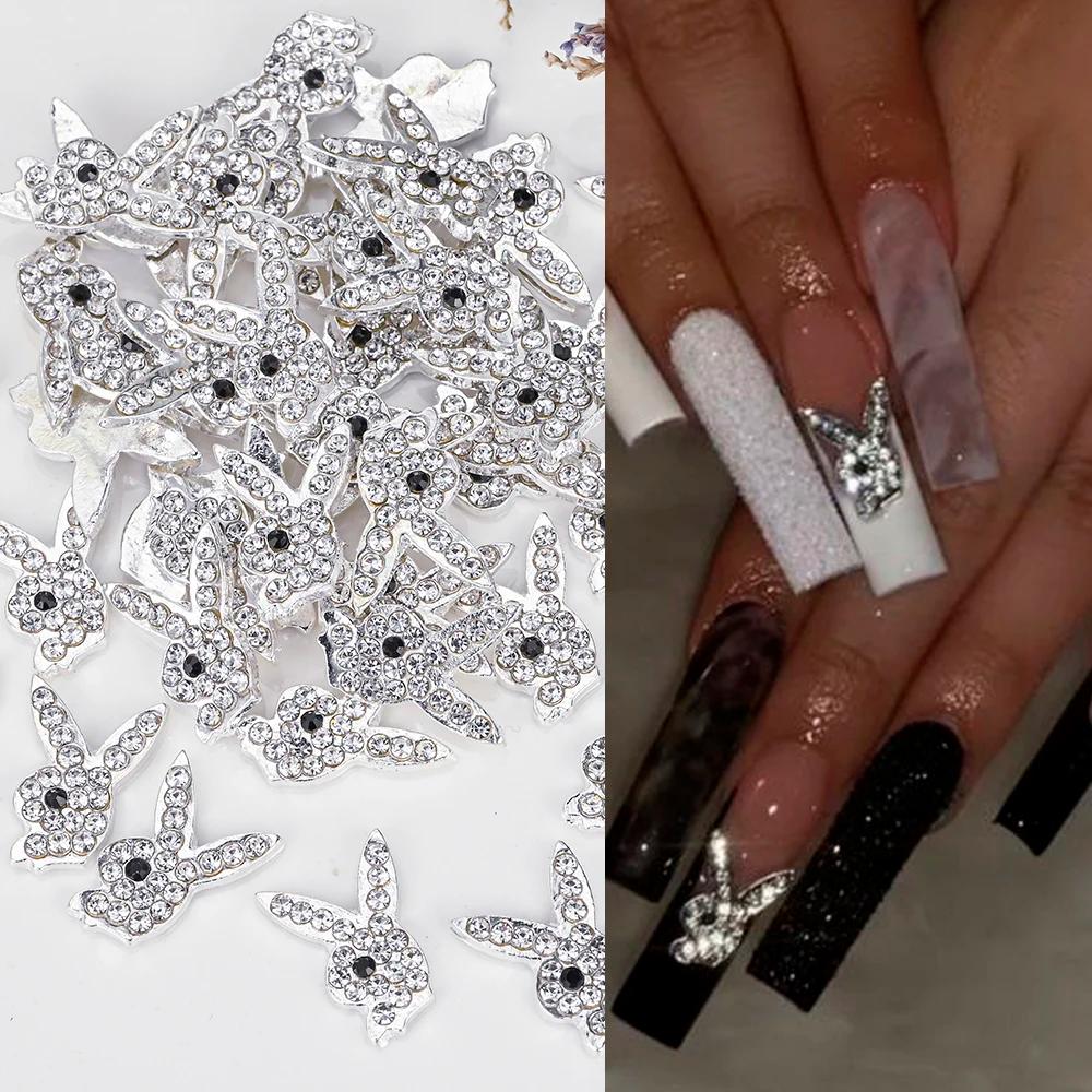 Breloques de luxe pour ongles, alliage d'or, lapin, paillettes, diamant, strass, cristal, pour brico