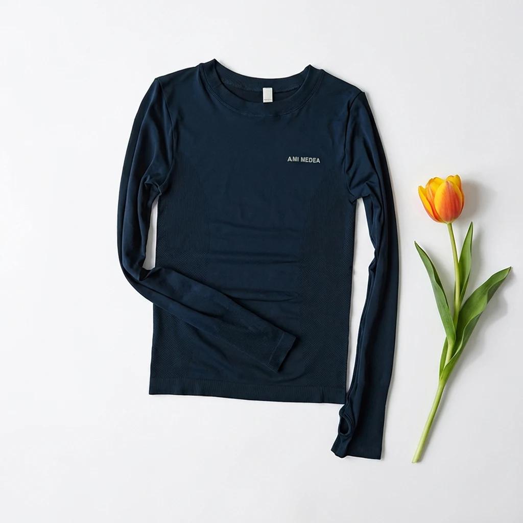 T-shirt de Fitness à manches longues sans couture pour femmes, haut de sport élastique, Yoga, Gym, e