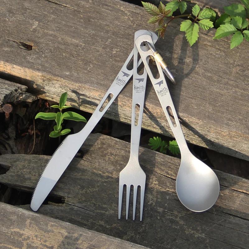 Pamono-Ensemble de cuisine en titane, couteau, fourchette, cuillère, portable, ultraléger, pique-niq
