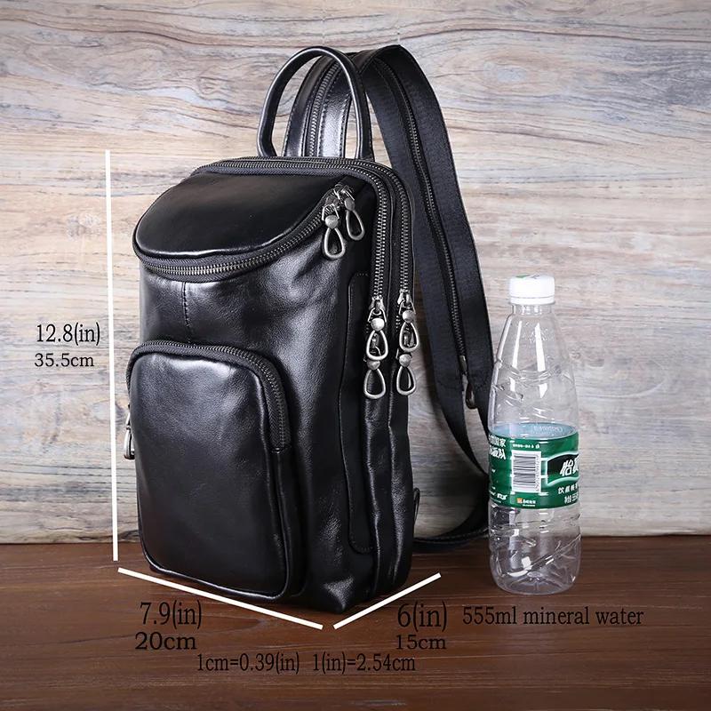Sac de poitrine pour hommes, sac à bandoulière en cuir avec couche supérieure, sac à bandoulière déc