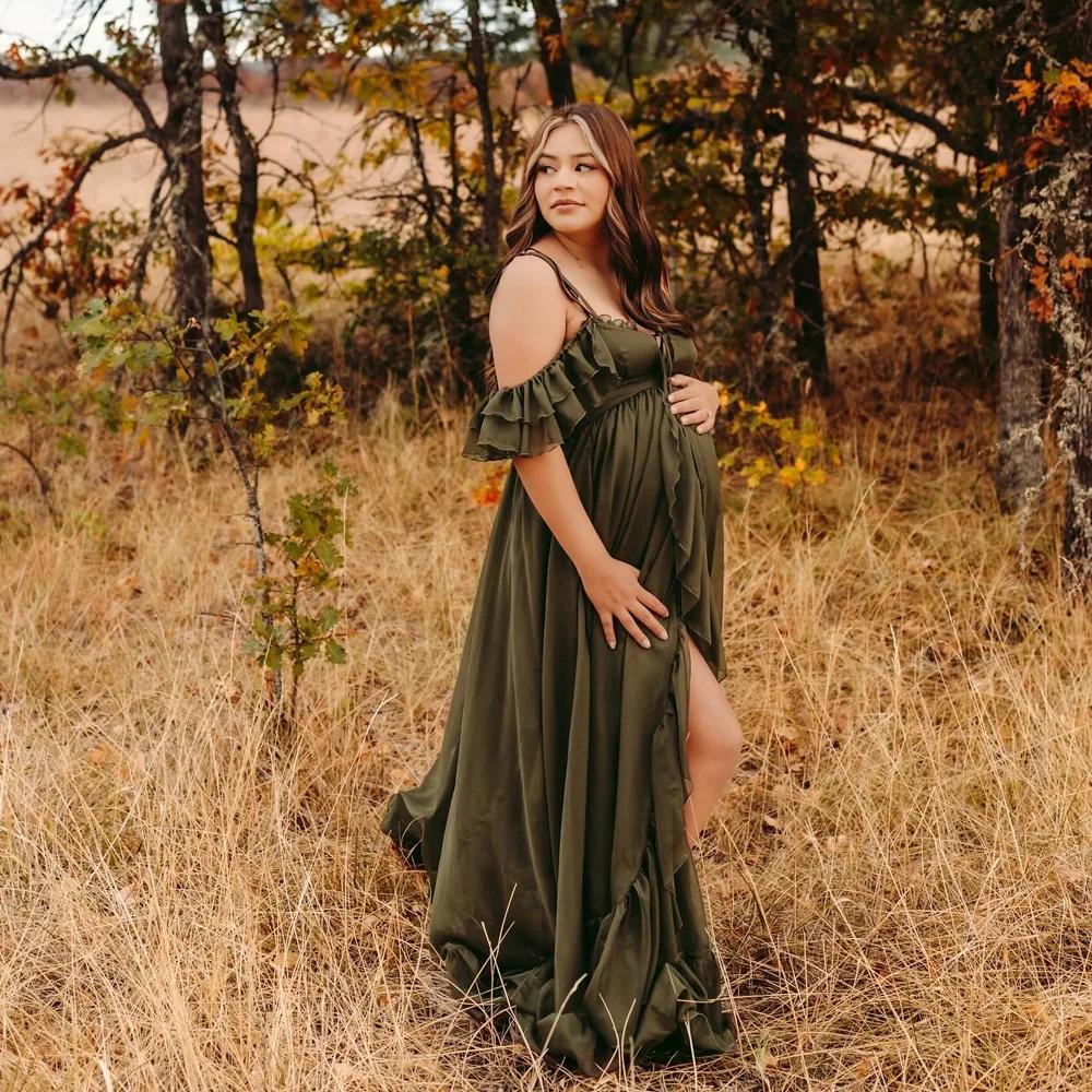 Robe Camisole en Tulle vert foncé, pour séance Photo, robe de photographie enceinte pour femmes, Cos