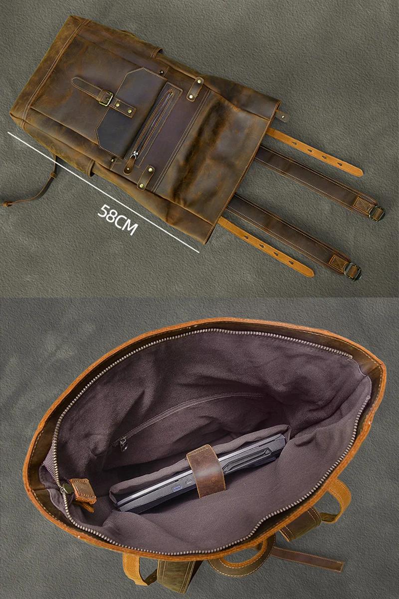 Sac à dos rétro en cuir véritable pour hommes, grand sac de randonnée, sac à dos de voyage en cuir d