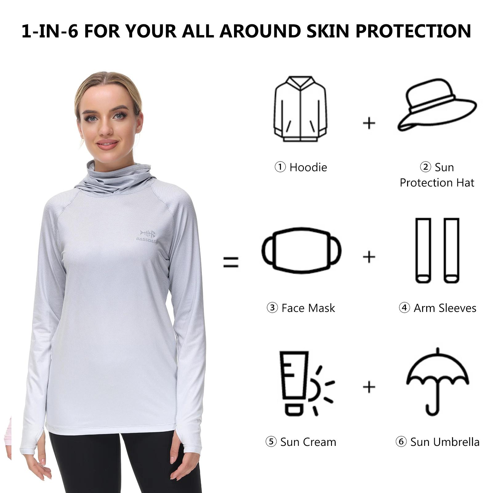 Bassdash-Sweat à capuche de pêche pour femme, chemise avec masque facial, trous pour les pouces, FS2