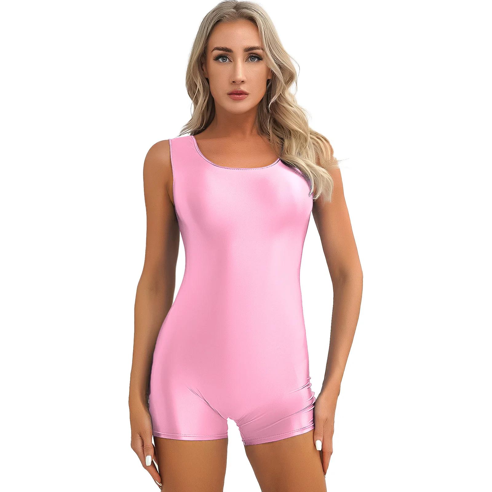 Maillot de bain une pièce pour femmes, brillant, solide, extensible, col en U, batterie, yoga, danse