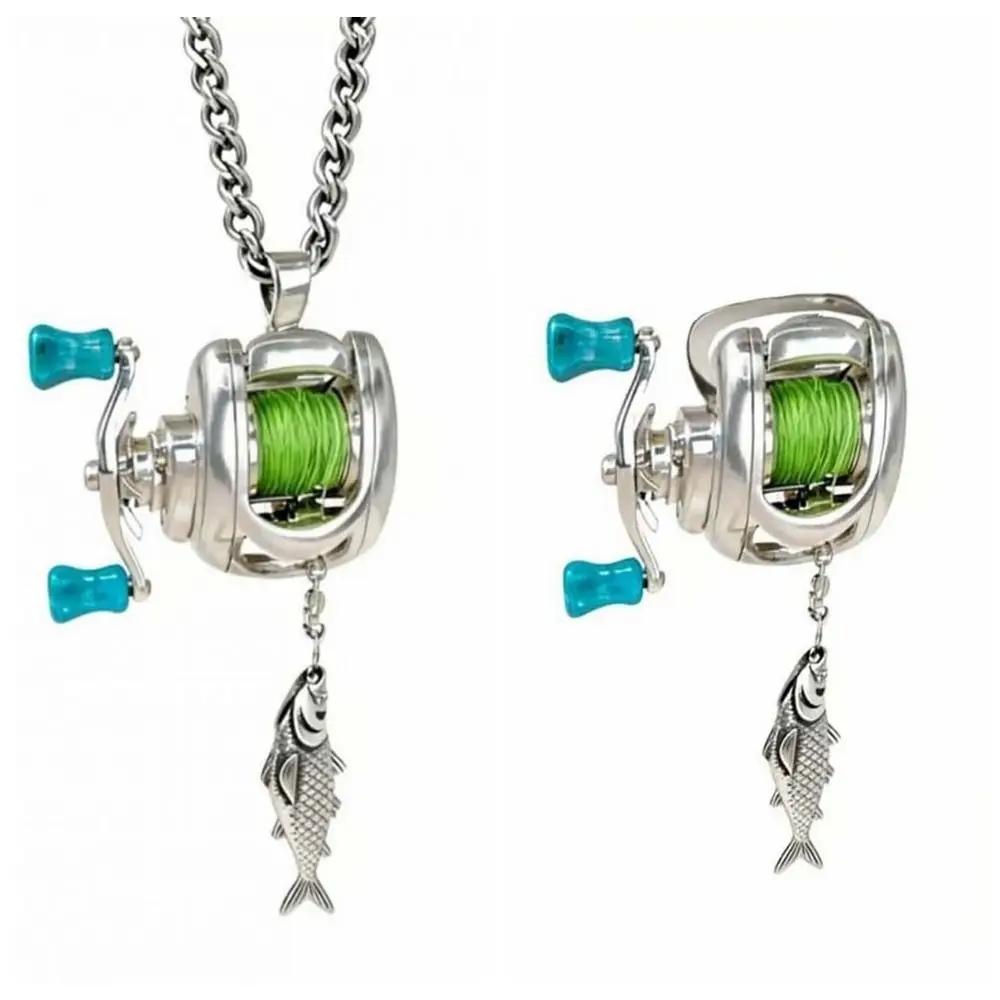 Collier de luxe avec moulinet de pêche rotatif et détachable, pendentif exquis en argent pour homme,
