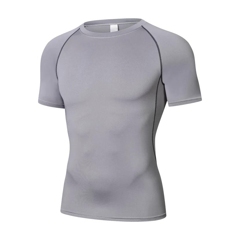 T-shirt de sport à manches courtes pour hommes, séchage rapide, haut de fitness, chemise moulante, e