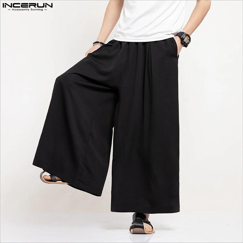 INCERUN hommes pantalons à jambes larges couleur unie jogging ample taille élastique pantalon hommes