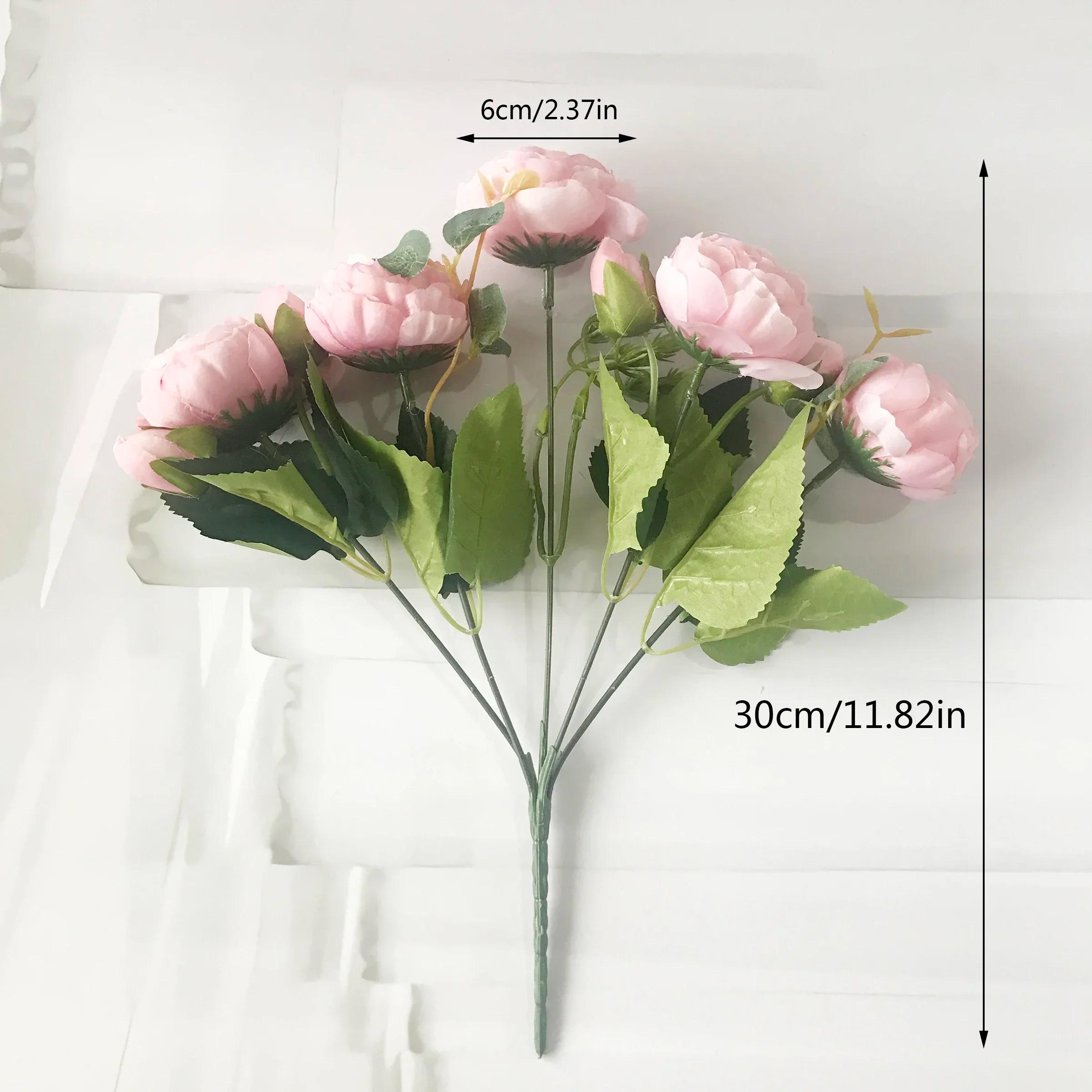 Bouquet de fleurs artificielles pivoine en soie Rose 30cm, 5 grandes têtes et 4 bourgeons, fausses f