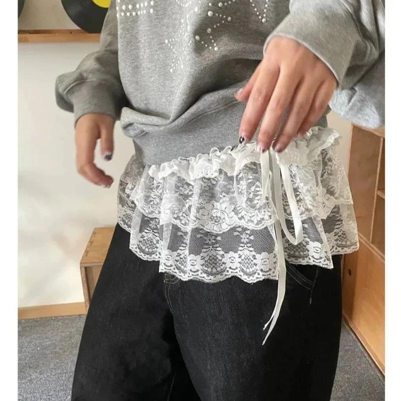 Femmes Y2K coréen dentelle Mini jupe superposée Streetwear à lacets volants Harajuku taille haute pl