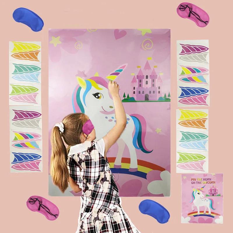 Fournitures de décoration de fête licorne pour enfants mignons, ensemble de jeu de broches de licorn
