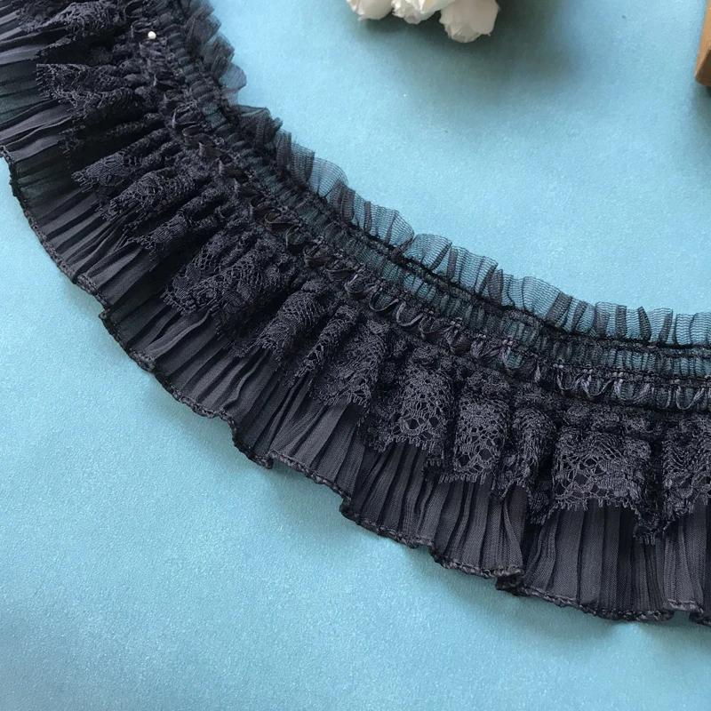 Ruban en dentelle extensible blanc et noir de 1 yard, garniture à volants élastique pour la couture