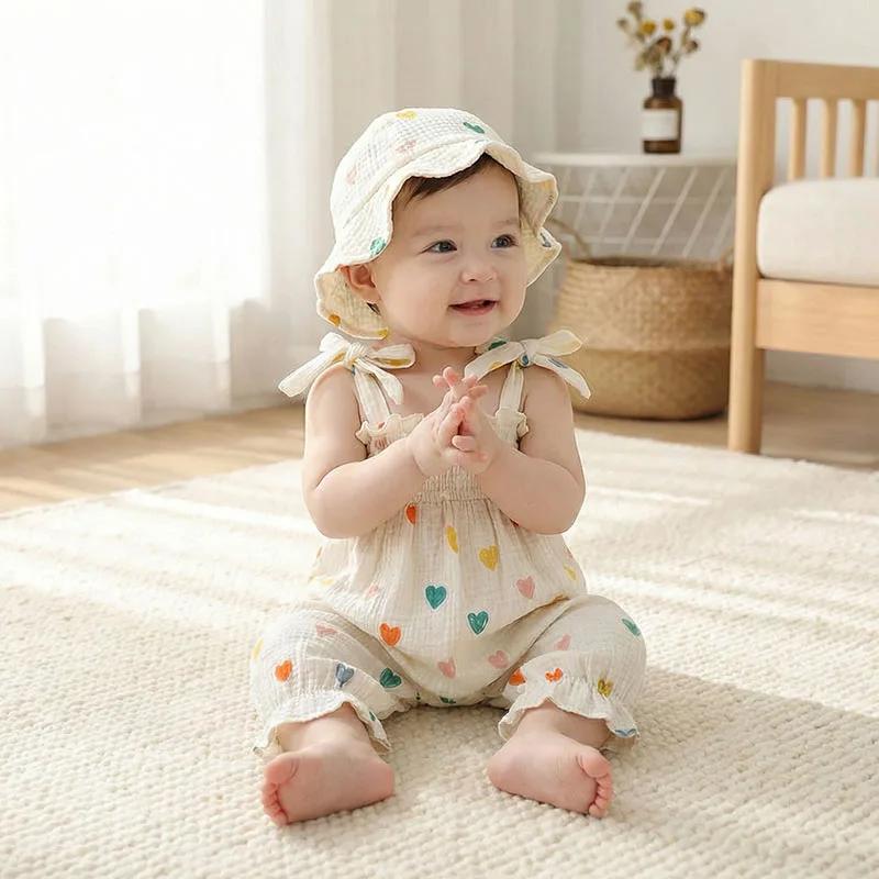 Combinaison d'été 2026 pour bébé fille 0-24 mois, motif floral tulipe, avec bretelles + chapeau, sty