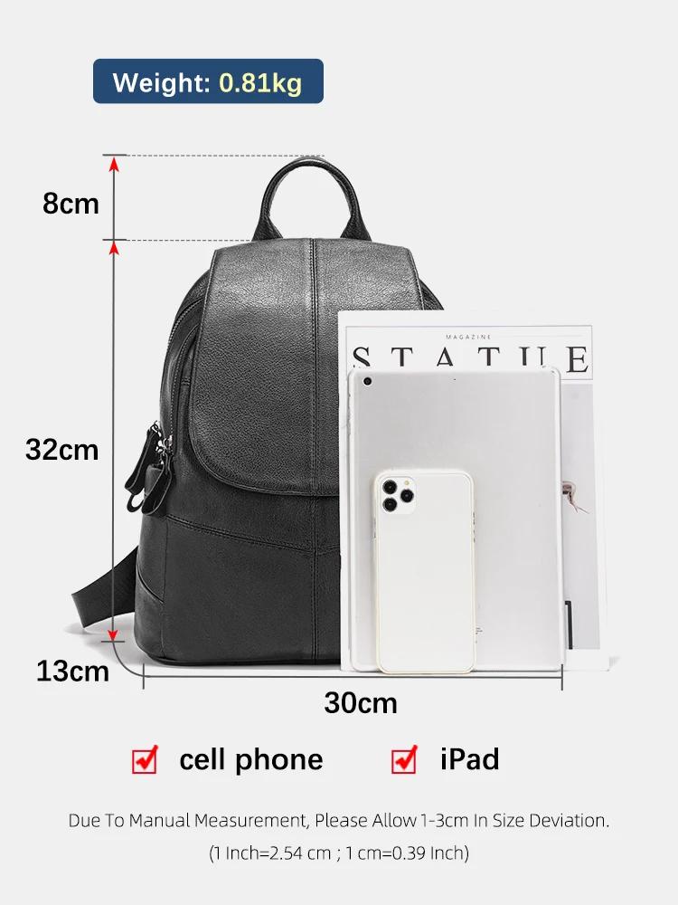 Zency Sac à dos 100% cuir véritable pour femme, sac à dos noir pour le voyage et le travail