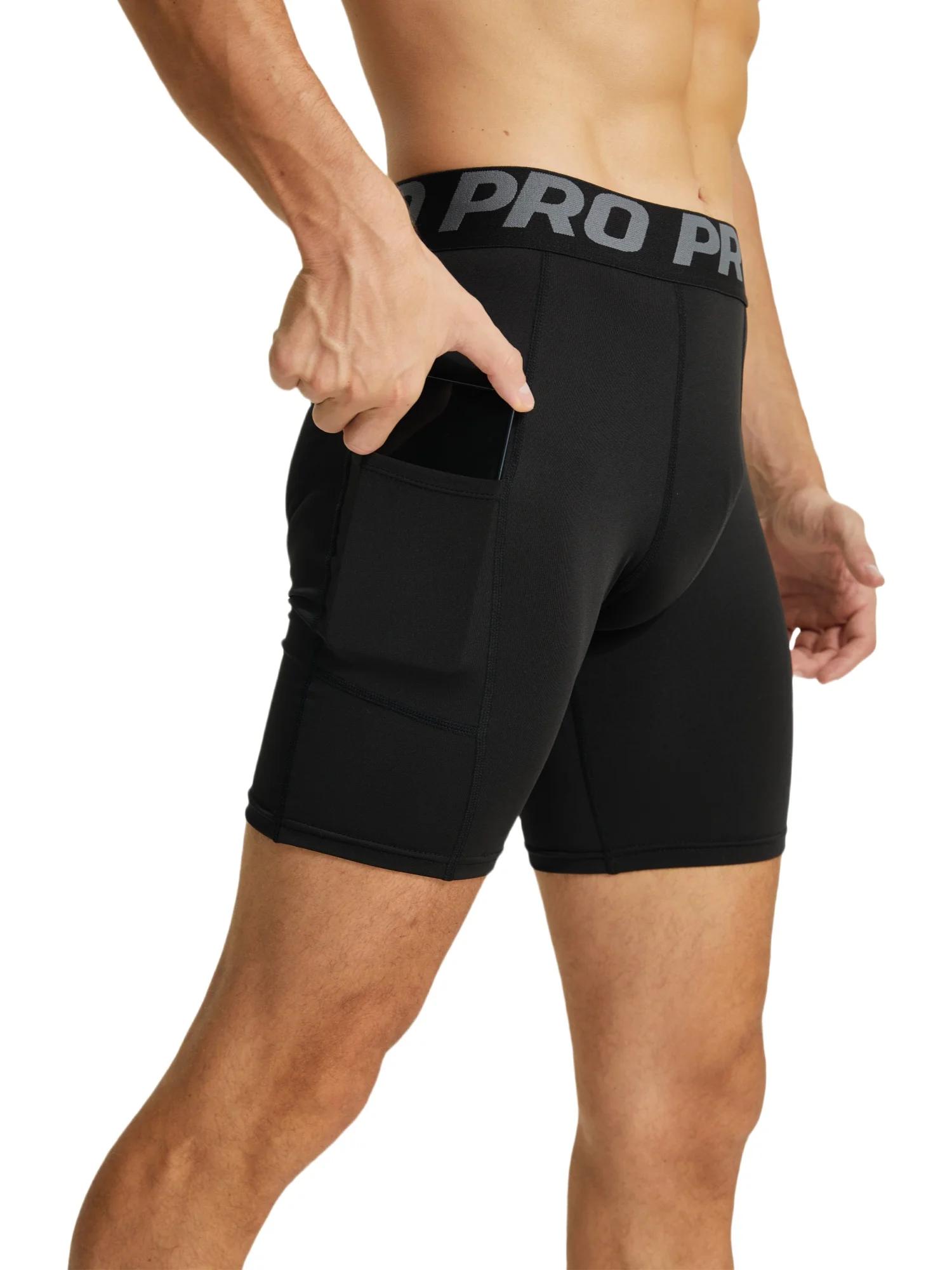 Shorts de compression pour hommes avec poche, en spandex, pour la course à pied, le sport, l'entraîn