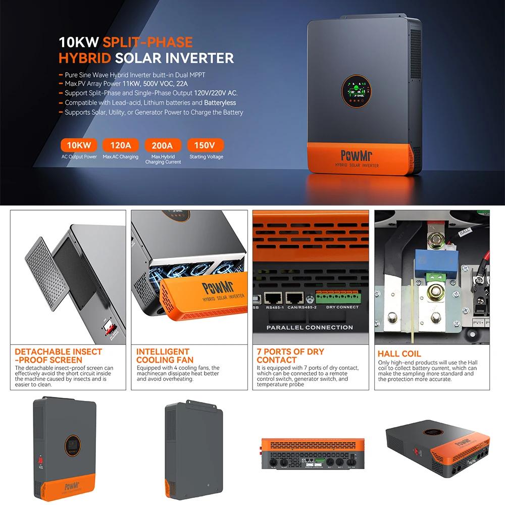 PowMr-Onduleur Solaire MPPT à Phase Partagée, Puissance Nominale de 10KW, Sortie 120/Kampylique, Bat