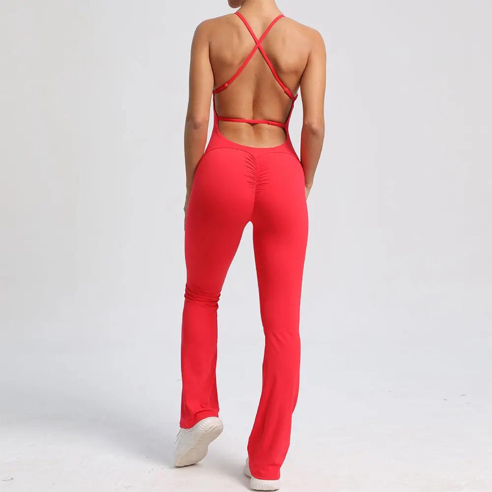 Body sexy vêtements de sport femmes - Costume yoga v-back maillot sport camping une pièce