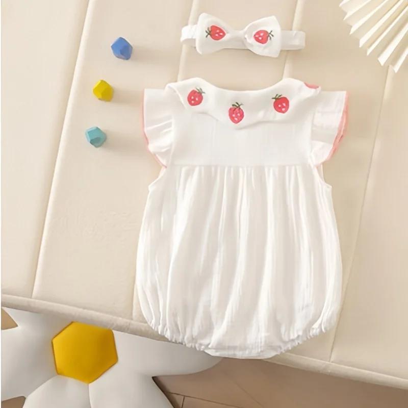 Combinaison pour nouveau-né 0-2 ans, été 2026, adorable barboteuse en gaze de coton 100% à motif fra